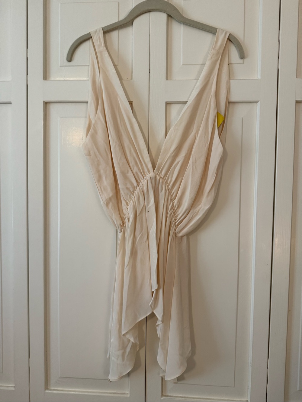 Aaron Ashe Cream Plunging Silk Sleeveless Top